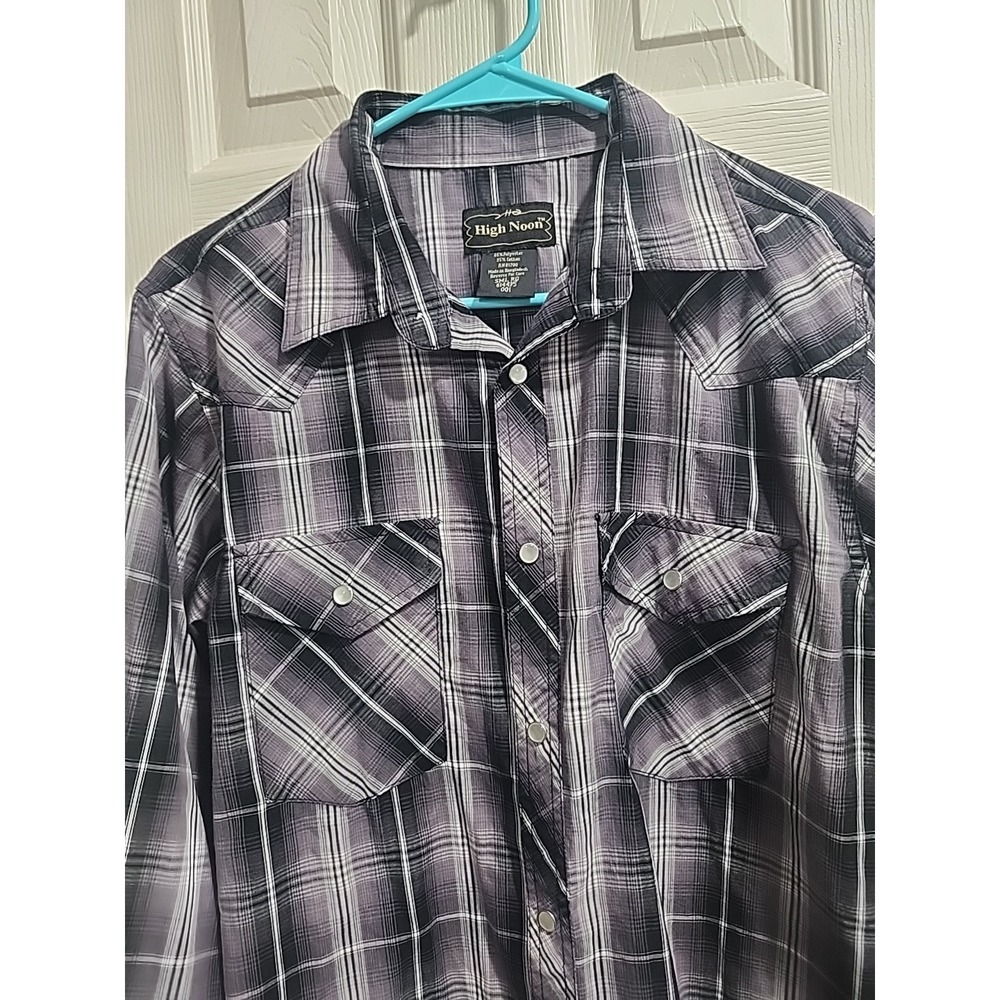 High Noon Pearl Snap Western Shirt Men's S Black Gray Plaid Rodeo Cowboy - Picture 4 of 15